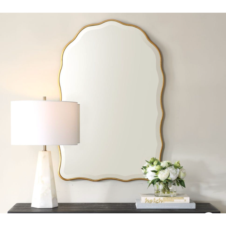 Casa Bella Living Gold Leaf Scalloped Edge Arch Mirror