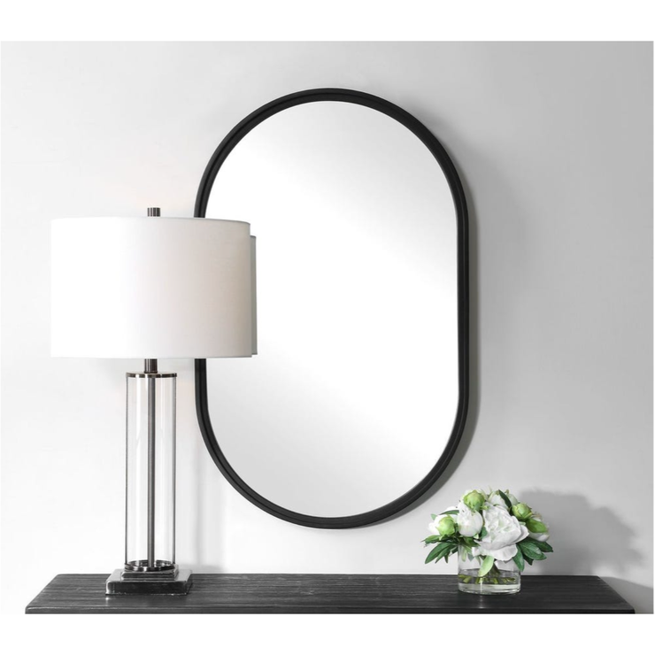 Casa Bella Living Oval Iron Satin Black Mirror