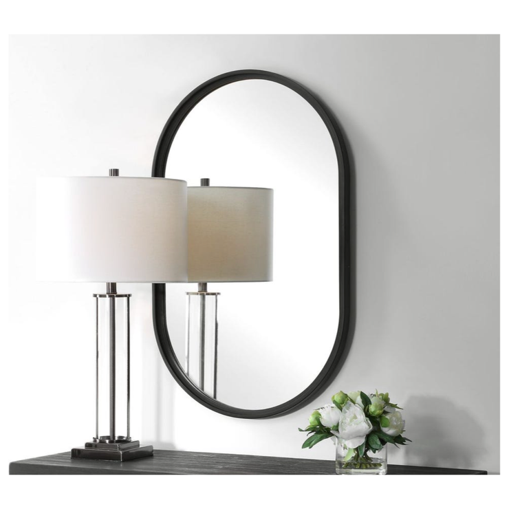 Casa Bella Living Oval Iron Satin Black Mirror