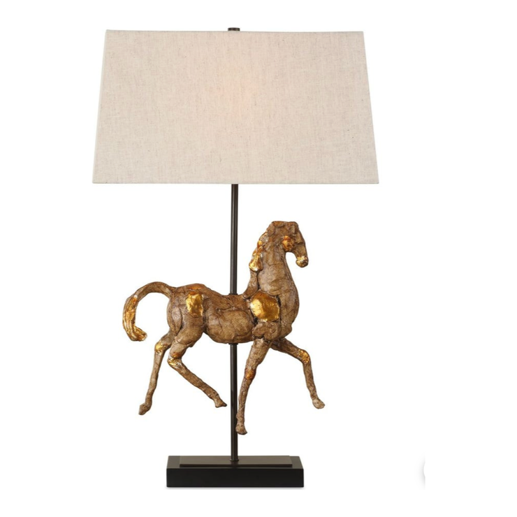 Casa Bella Living Aged Brown Horse Sculpture Table Lamp