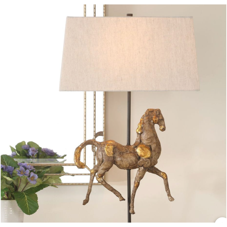 Casa Bella Living Aged Brown Horse Sculpture Table Lamp