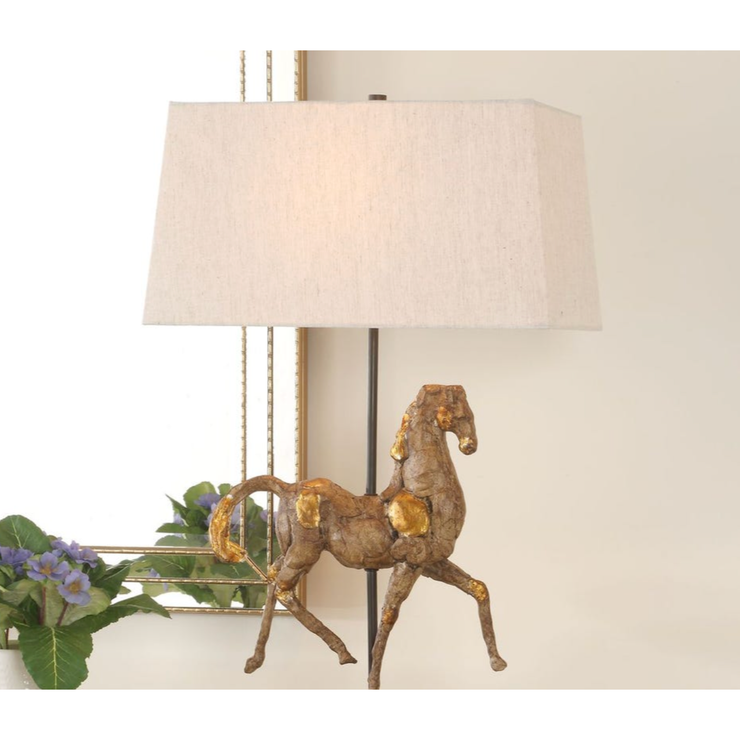 Casa Bella Living Aged Brown Horse Sculpture Table Lamp