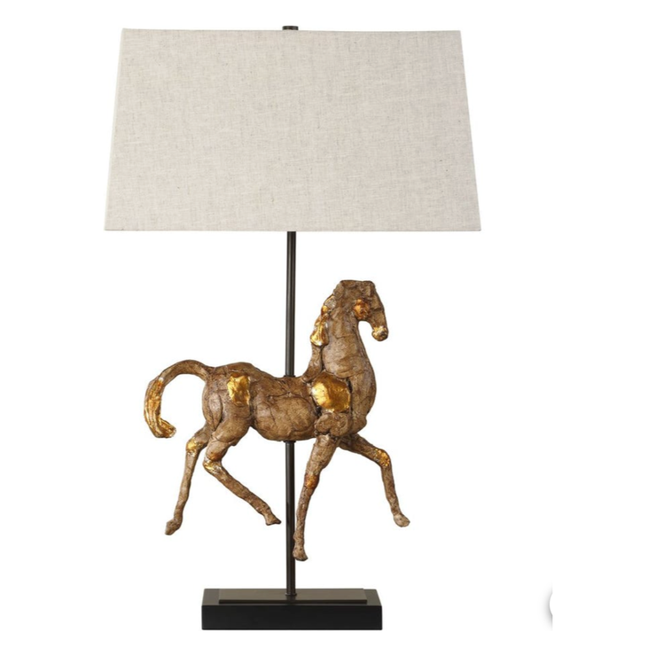 Casa Bella Living Aged Brown Horse Sculpture Table Lamp