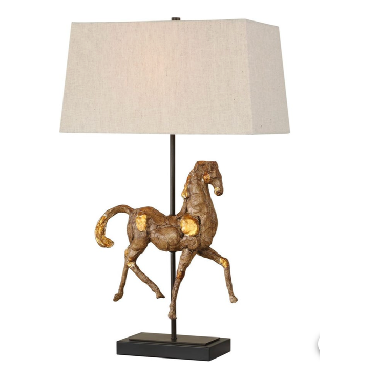 Casa Bella Living Aged Brown Horse Sculpture Table Lamp