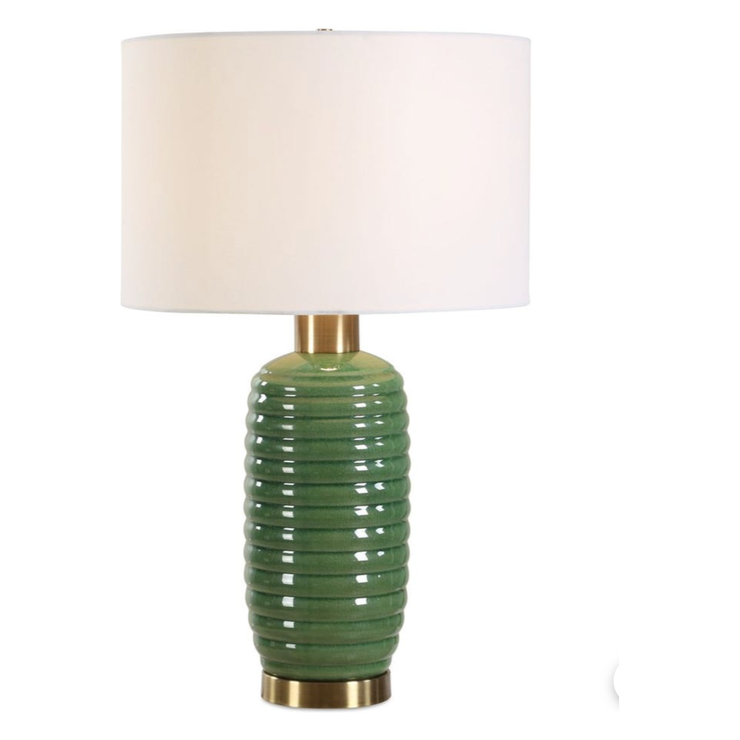 Casa Bella Living Rich Olive Green Ribbed Table Lamp
