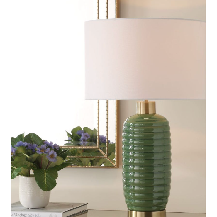Casa Bella Living Rich Olive Green Ribbed Table Lamp