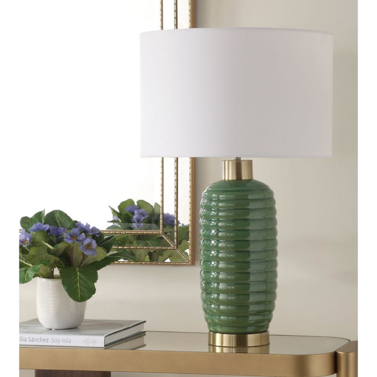 Casa Bella Living Rich Olive Green Ribbed Table Lamp