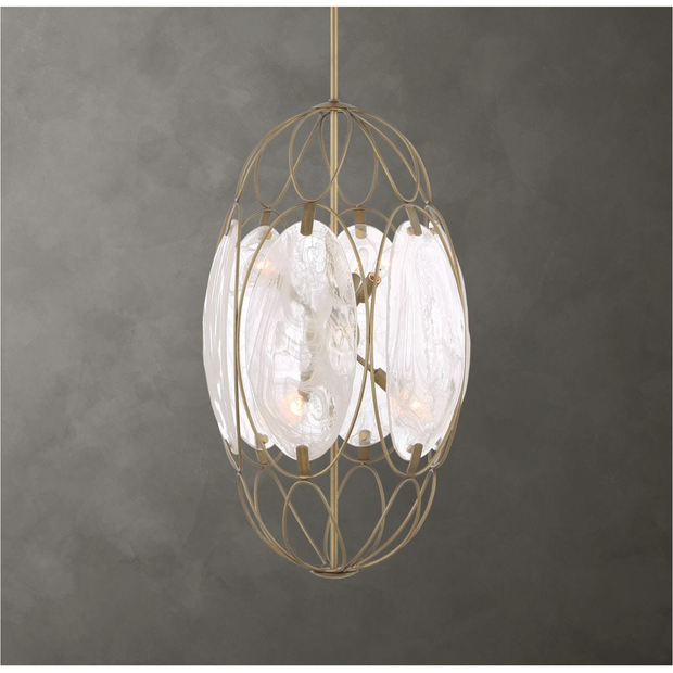 Uttermost Valencia Soft Gold With Swirled White Glass Pendant ~ 6 Lt