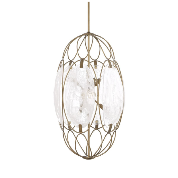 Uttermost Valencia Soft Gold With Swirled White Glass Pendant ~ 6 Lt