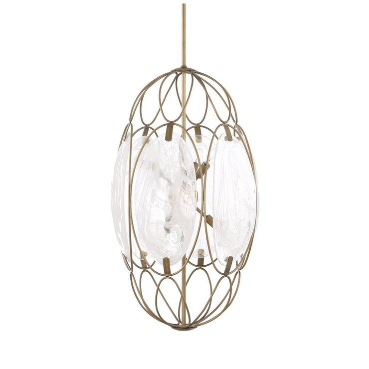 Uttermost Valencia Soft Gold With Swirled White Glass Pendant ~ 6 Lt