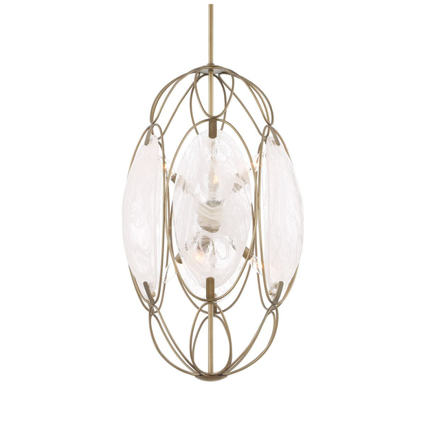 Uttermost Valencia Soft Gold With Swirled White Glass Pendant ~ 6 Lt