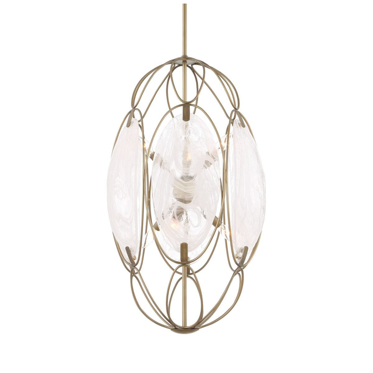 Uttermost Valencia Soft Gold With Swirled White Glass Pendant ~ 6 Lt