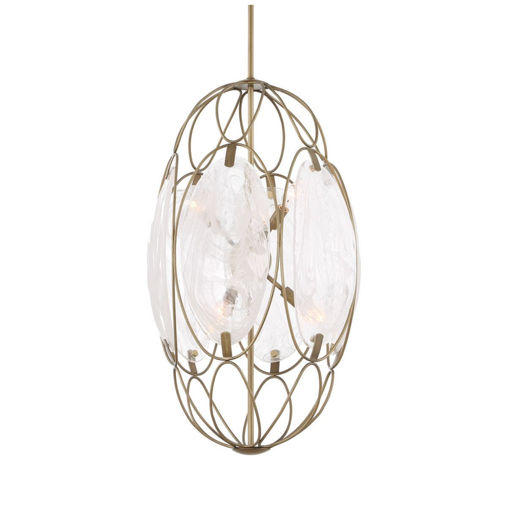Uttermost Valencia Soft Gold With Swirled White Glass Pendant ~ 6 Lt