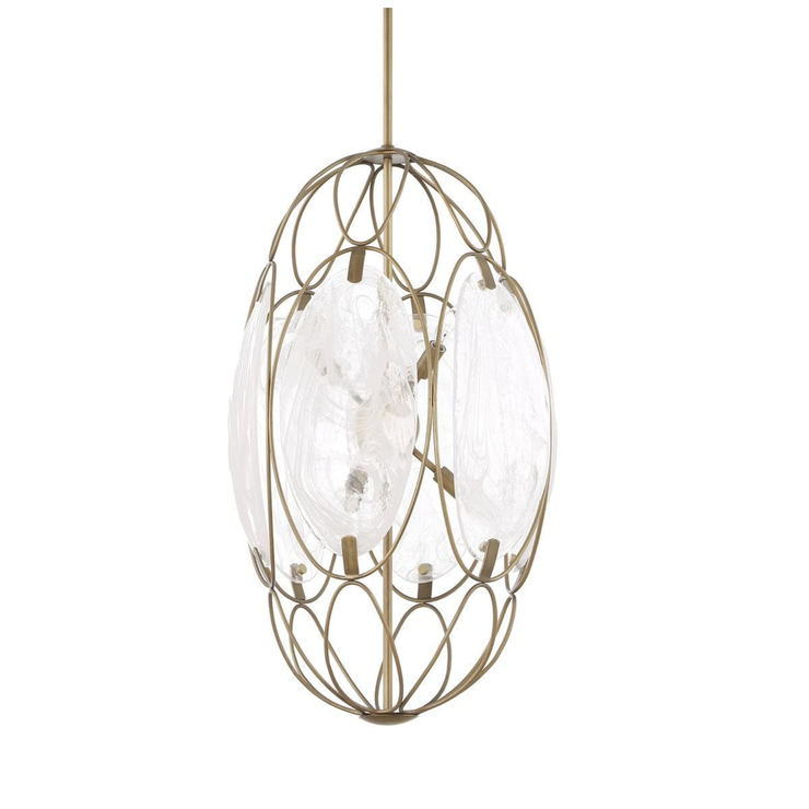 Uttermost Valencia Soft Gold With Swirled White Glass Pendant ~ 6 Lt