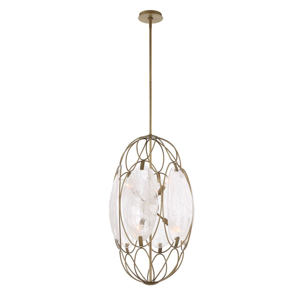 Uttermost Valencia Soft Gold With Swirled White Glass Pendant ~ 6 Lt