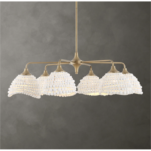 Uttermost Biddleford Matte White Wood Beaded Pendant ~ 6 Lt