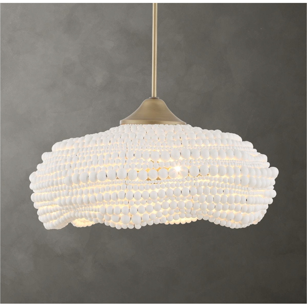 Uttermost Biddleford Matte White Wood Beaded Pendant ~ 5 Lt