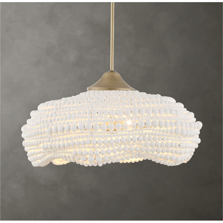 Uttermost Biddleford Matte White Wood Beaded Pendant ~ 5 Lt