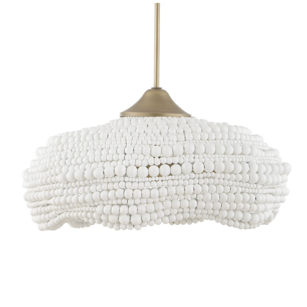 Uttermost Biddleford Matte White Wood Beaded Pendant ~ 5 Lt