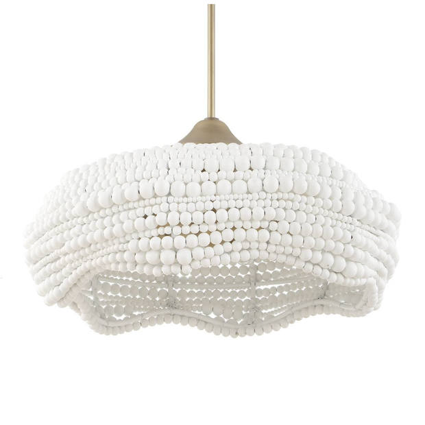 Uttermost Biddleford Matte White Wood Beaded Pendant ~ 5 Lt