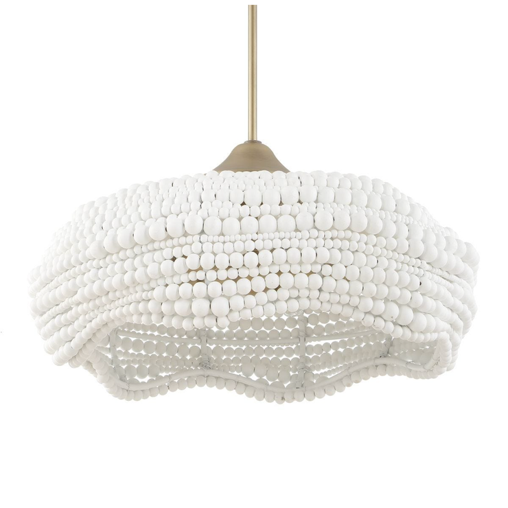 Uttermost Biddleford Matte White Wood Beaded Pendant ~ 5 Lt