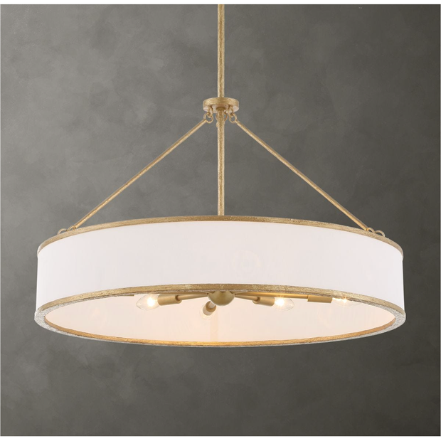 Uttermost Algiers White Linen Shade Pendant ~ 8 Lt