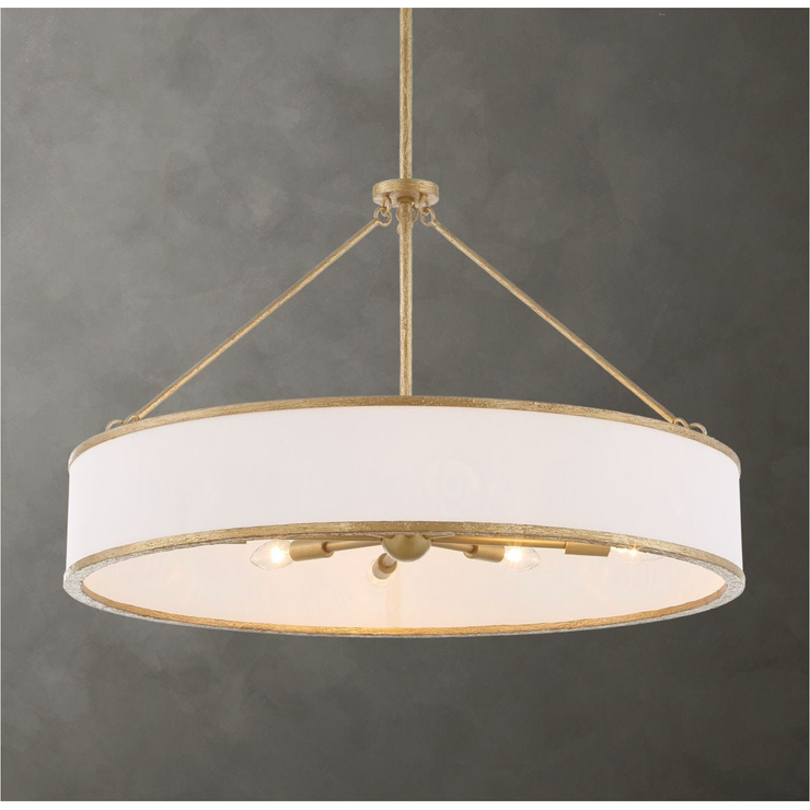Uttermost Algiers White Linen Shade Pendant ~ 8 Lt