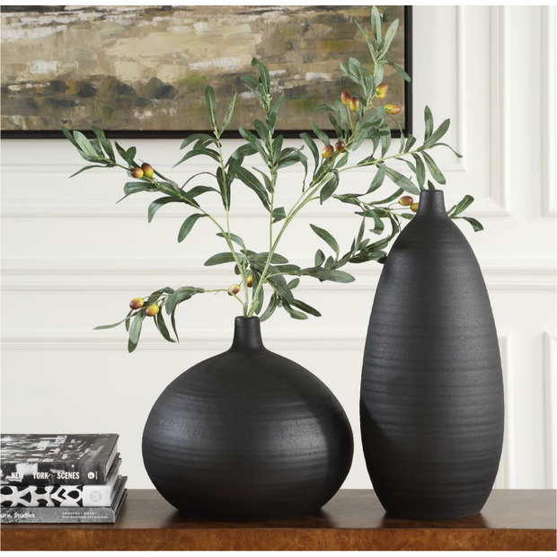 Uttermost Bower Sleek Black Vases ~ Set Of 2