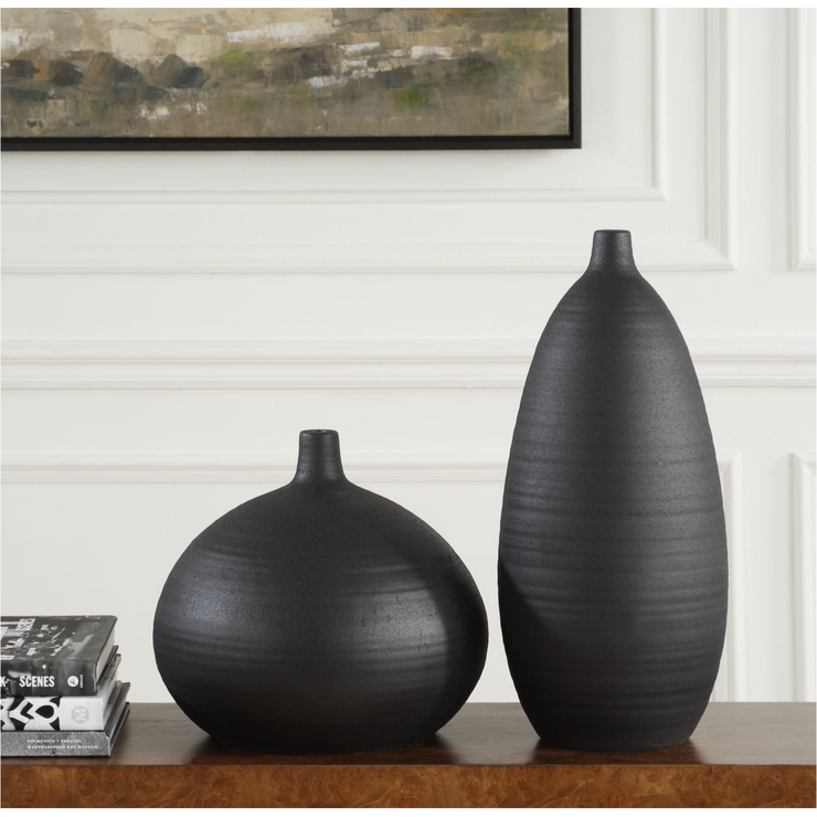 Uttermost Bower Sleek Black Vases ~ Set Of 2