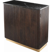 Surya Nems Modern Black Marble Top and Dark Brown Mango Wood Cabinet