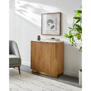 Surya Nems Modern White Marble Top and Natural Mango Wood Cabinet