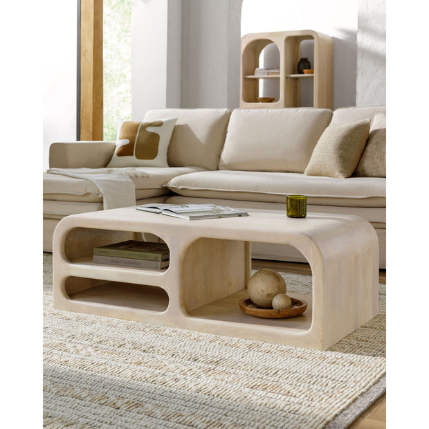Surya Tana Modern Ivory Washed Mango Wood Coffee Table