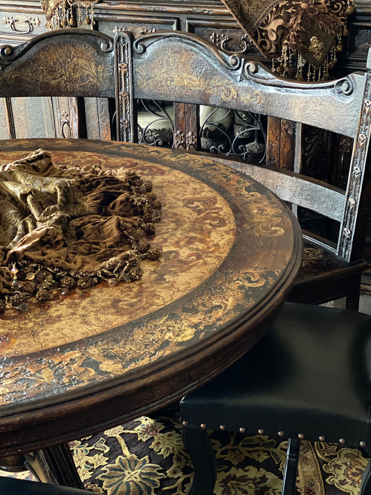 Casa Bonita Peruvian Hand-Painted and Carved Wood 72” Round Torino Dining Table