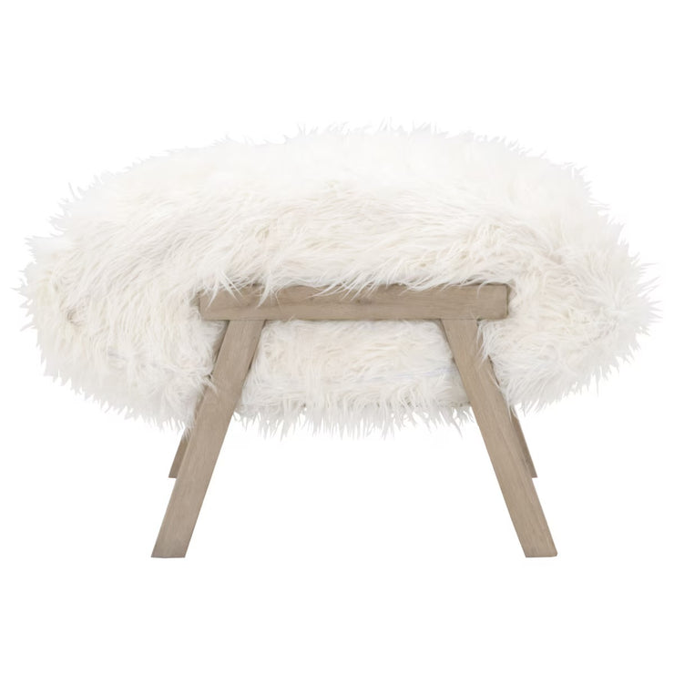Essentials For Living Tibet Ottoman ~ White Fur With Smoke Gray Oak