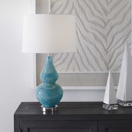 Uttermost Avalon Light Blue and Turquoise Glass Table Lamp With White Shade