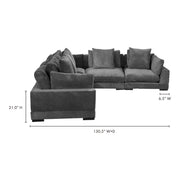 Moe's Home Collection Tumble Classic  Charcoal Grey L-Shaped Modular Sectional