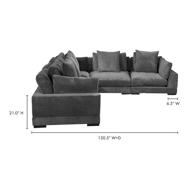 Moe's Home Collection Tumble Classic  Charcoal Grey L-Shaped Modular Sectional