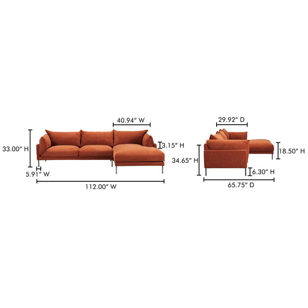 Moe's Home Collection Jamara Burnt Auburn Right-Facing Sectional