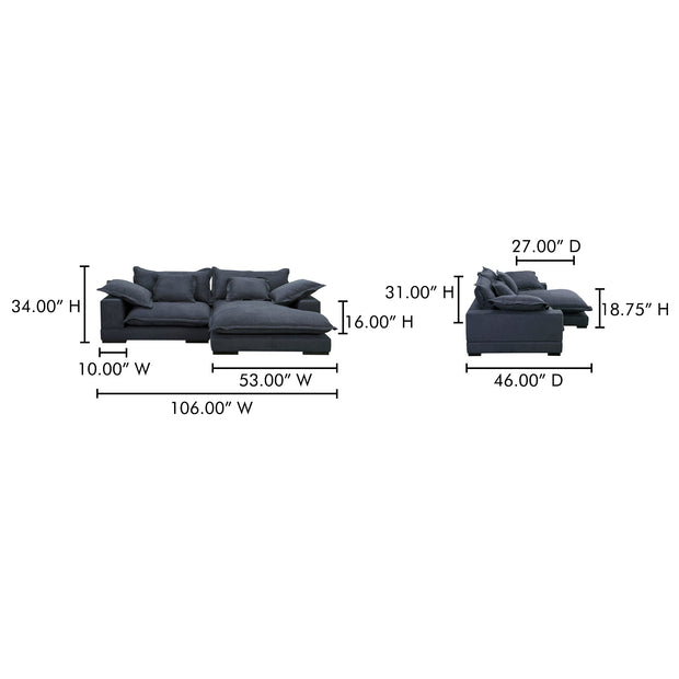 Moe's Home Collection Daydream Sectional ~ Slate Blue Performance Fabric