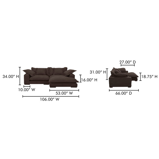 Moe's Home Collection Daydream Sectional ~ Dark Brown Performance Fabric