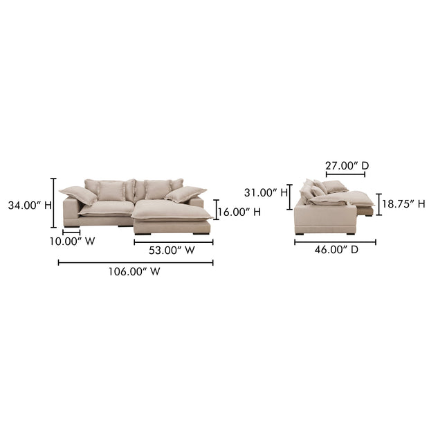 Moe's Home Collection Daydream Sectional ~ Beige Performance Fabric