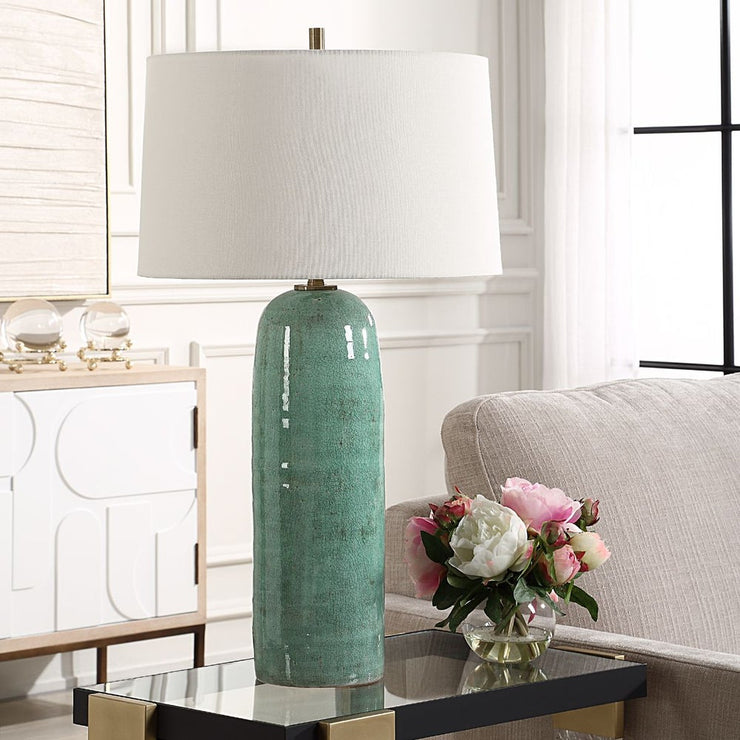 Uttermost Andale Crackled Teal Ceramic Base Table Lamp