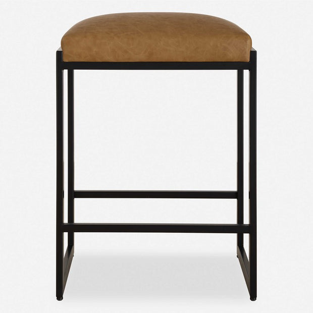 Uttermost Atticus Counter Stool ~ Camel Faux Leather Cushioned Seat