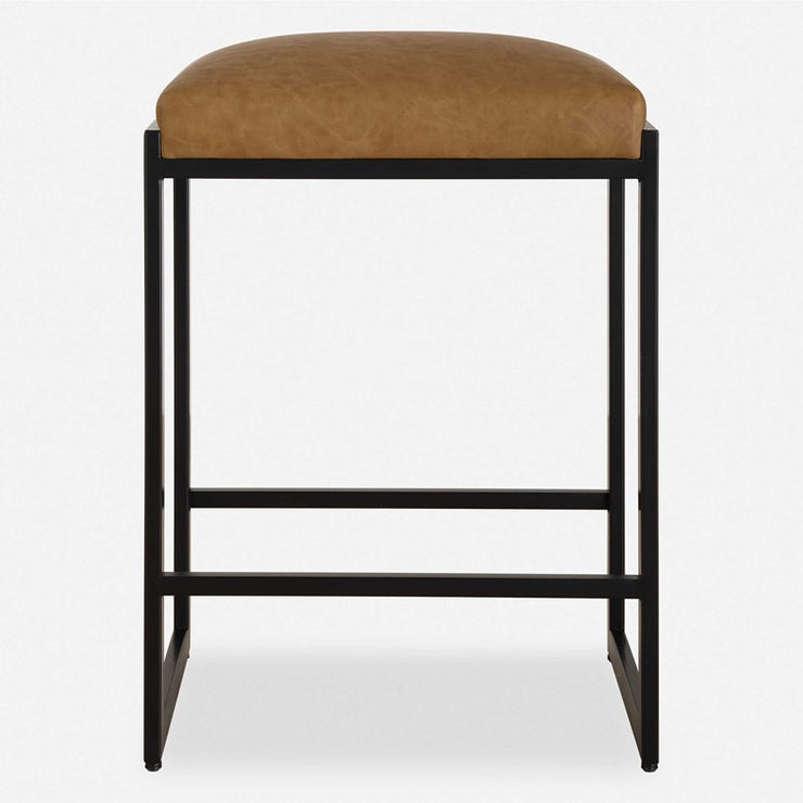Uttermost Atticus Counter Stool ~ Camel Faux Leather Cushioned Seat