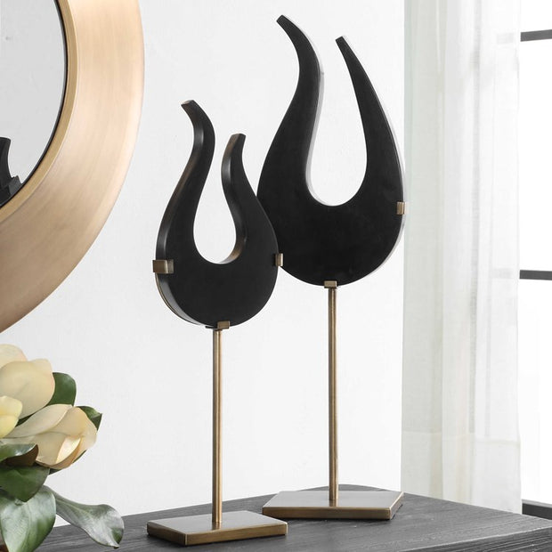 Uttermost Black Flame Stone and Brushed Brass Sculpture