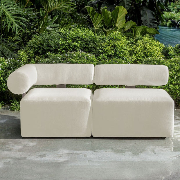 Uttermost Bolster Back Modular Corner Outdoor Sofa With Oyster White Plush Cushions