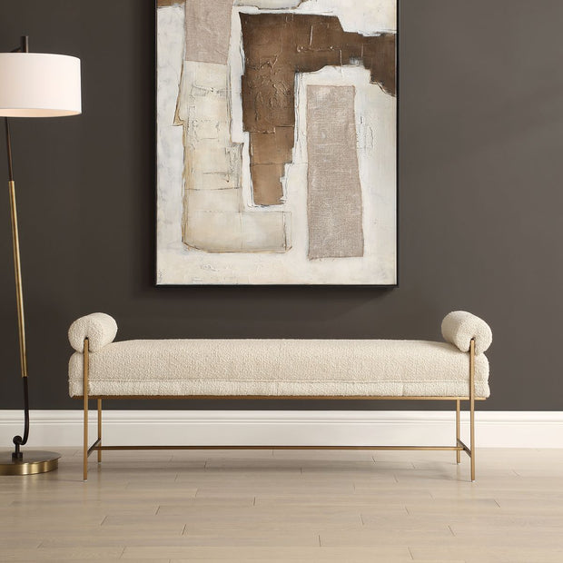 Uttermost Bolster Pearl White Textured Boucle Bench