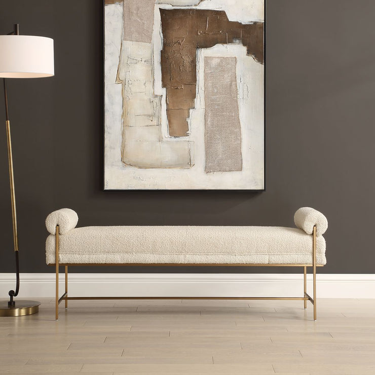 Uttermost Bolster Pearl White Textured Boucle Bench