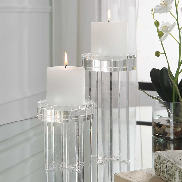 Uttermost Crystal Pillar Set of 2 Candle Holders ~ Candles Included