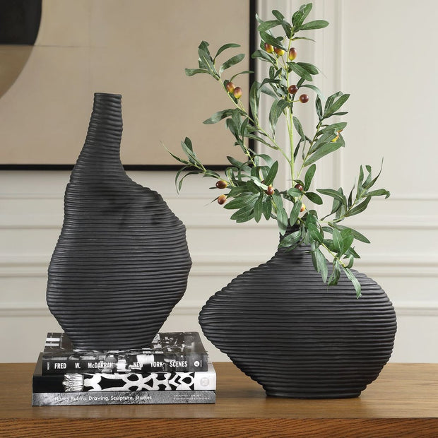 Uttermost Duostacked Set Of 2 Matte Black Ceramic Vases